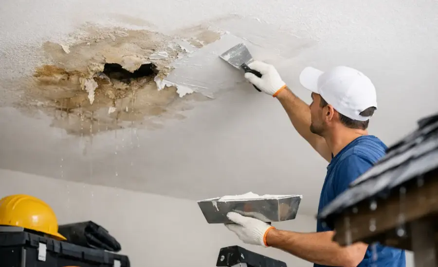 Ceiling Water Damage Repair After Roof Leak
